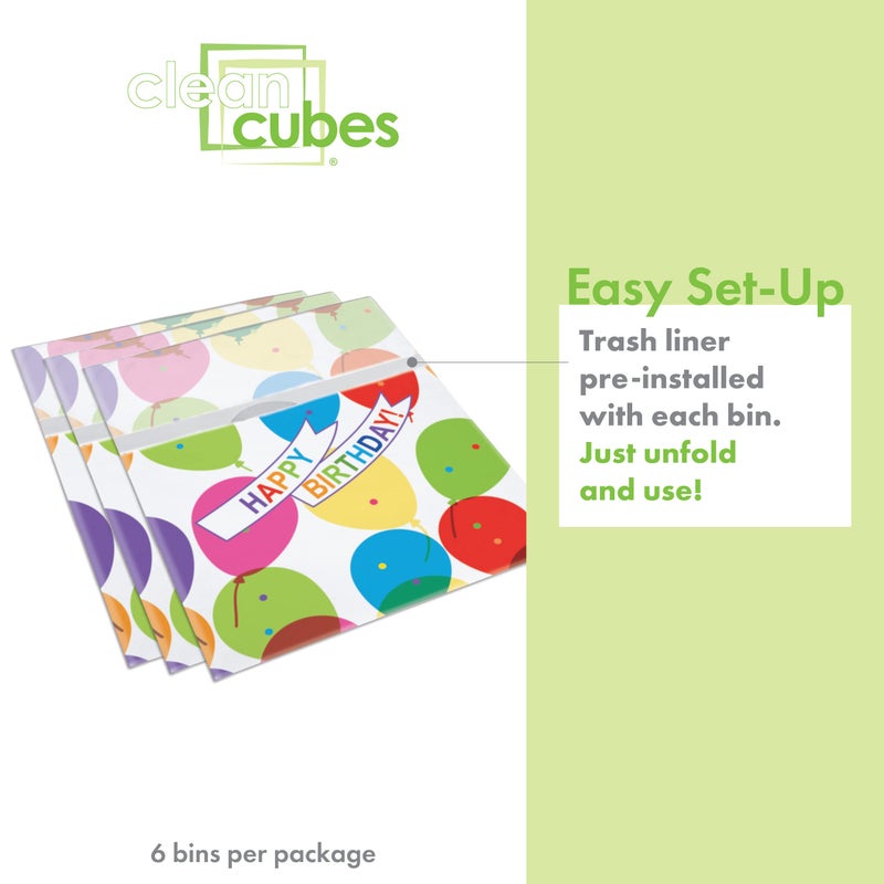 Clean Cubes 13 Gallon Disposable Pop-Up Trash Cans (6-Pack) with Fitted Bags â€“ Foldable Garbage & Recycling Bins for Parties, Events & Kitchen (Birthday, 17" H x 13.5" W x 10" D) - Image 2